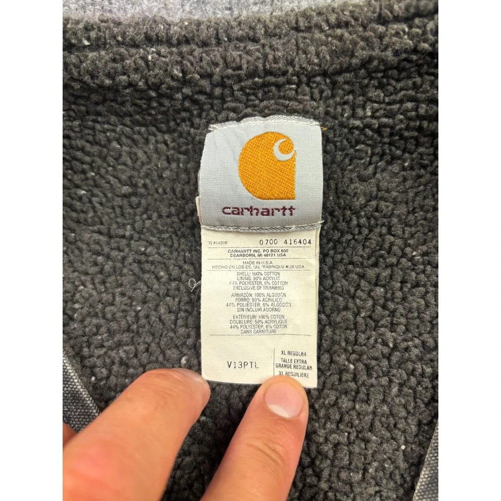 VNTG Carhartt V13PTL Sherpa Lined Vest Mens XL Gray Canvas Workwear USA Made